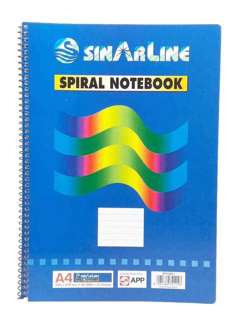 SINARLINE - Side Spiral Notebook, 70 Sheets, A4 Size - Pack of 6